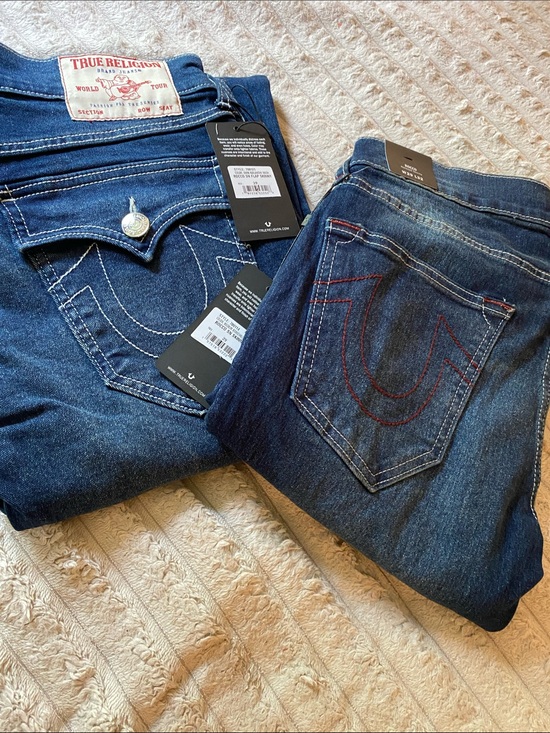 True Religion Denim - NWT, Duo paired of True Religion Straight Skinny Jeans Red/White Stitching